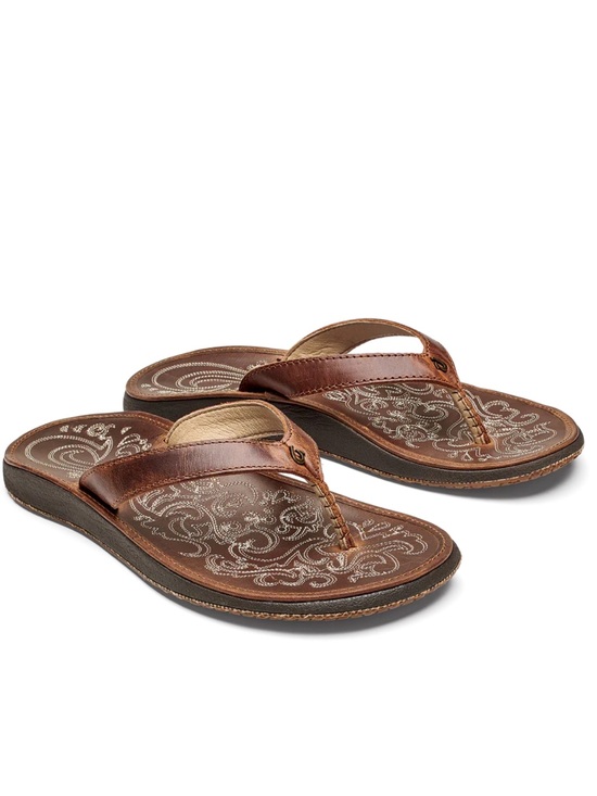 OluKai Shoes - OluKai Paniolo Brown Leather Flip Flop Sandals Shoes 6